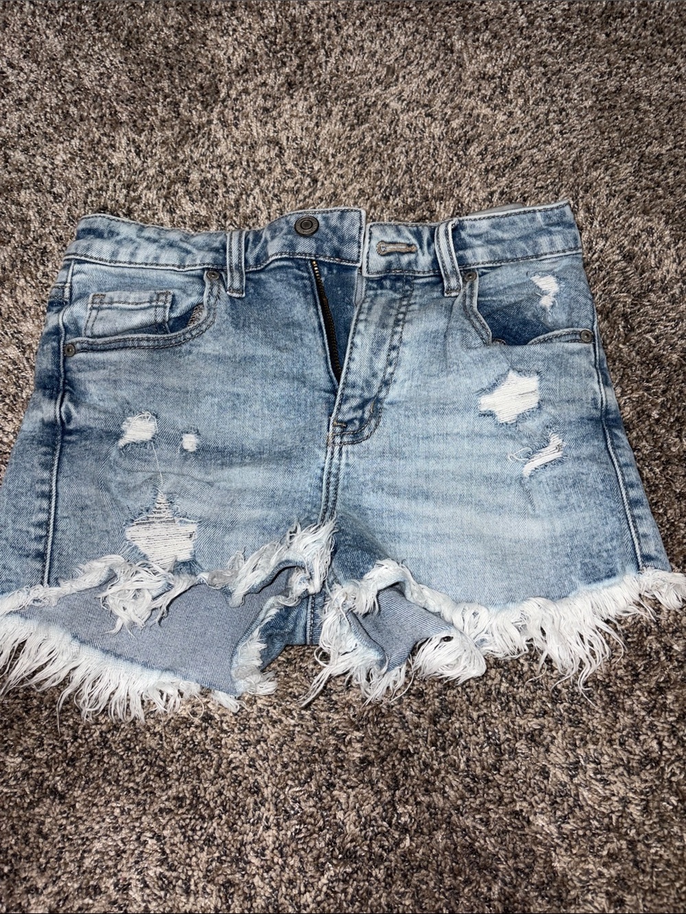 eunina Light Blue Distressed Denim Cutoff Shorts